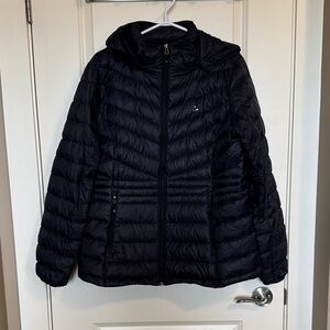 Paradox Black Quilted Hooded Puffer with Logo